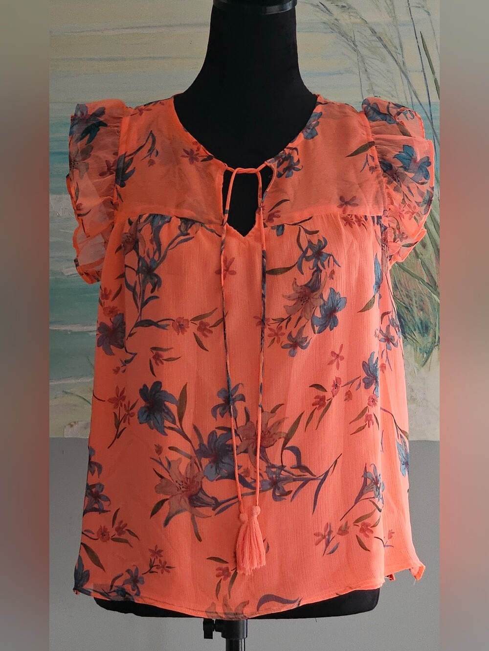 CeCe Floral Flutter-Sleeve Blouse